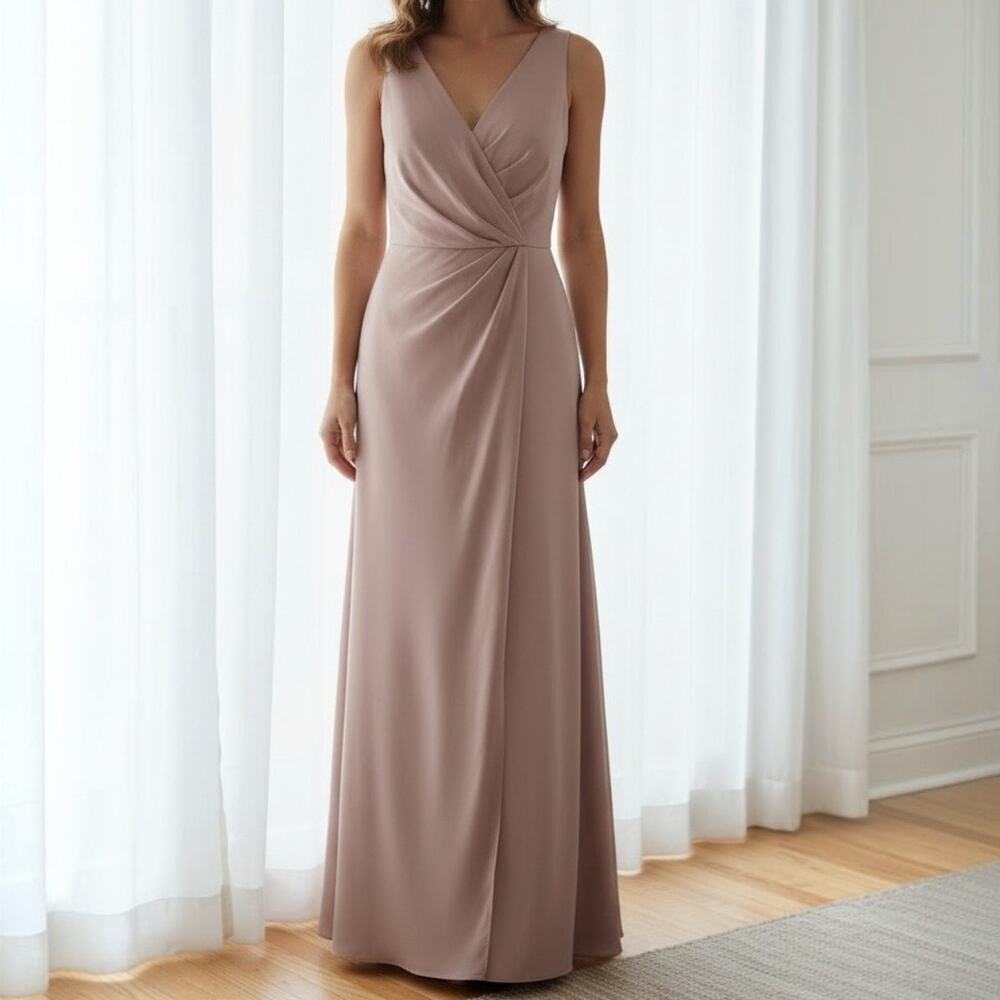 After Six Pink Formal Dress Satin V Neck Faux Wrap Tulip Skirt Size 14R NWTF